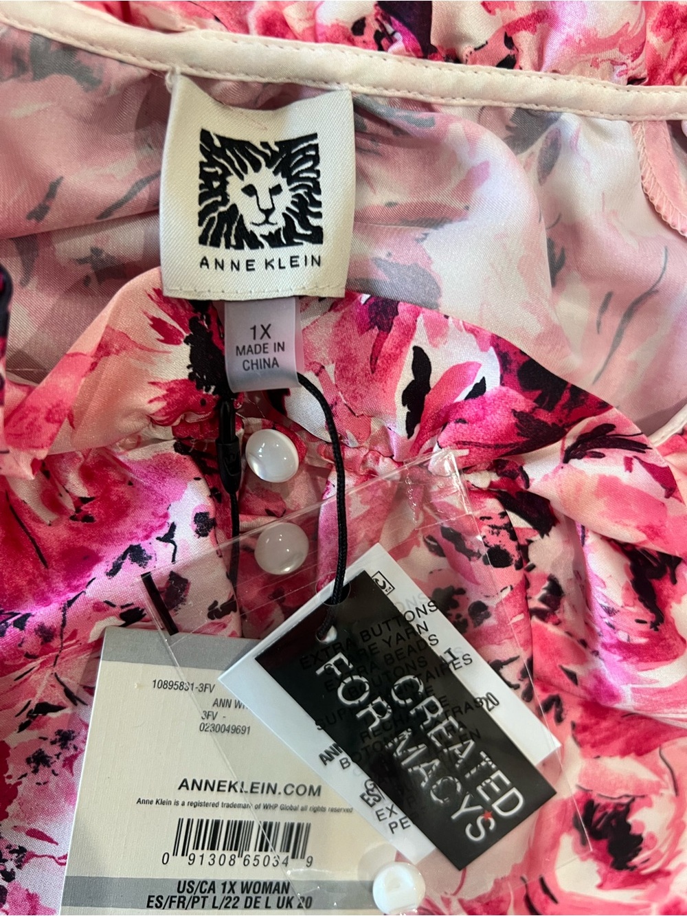 Anne Klein Floral Blouse 1X Pink White Sheer Peasant Top NWT - Picture 8 of 11